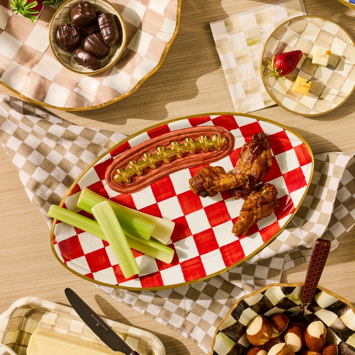 Red Check Ceramic Football Platter - Image 2