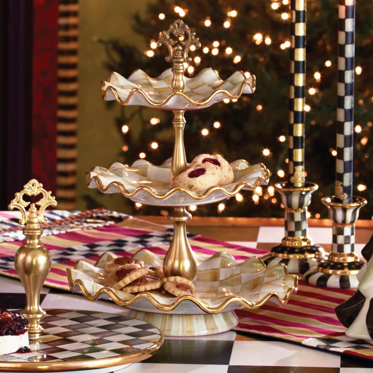 Parchment Check Three Tier Sweet Stand - Image 4