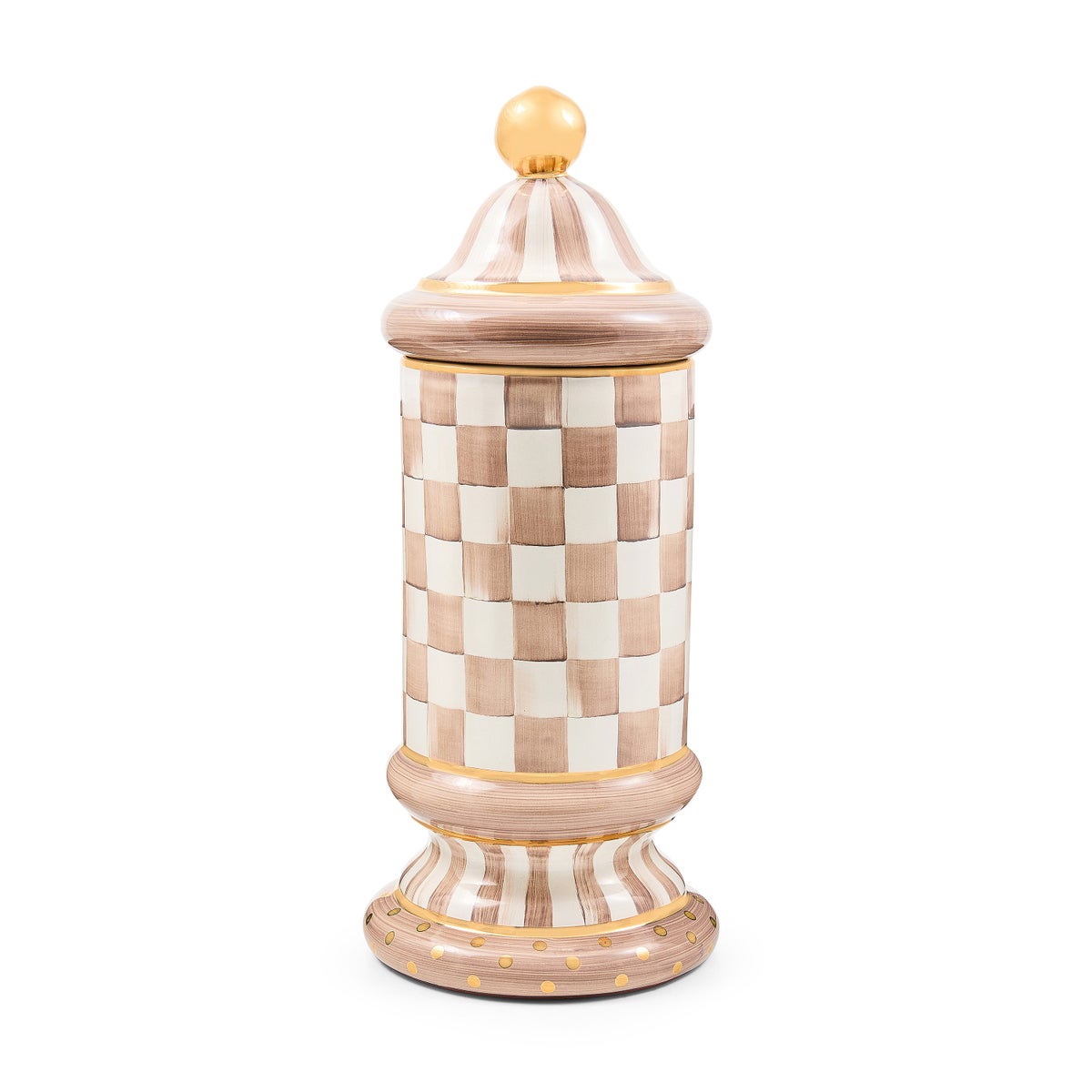 Mocha Check Ceramic Column Canister