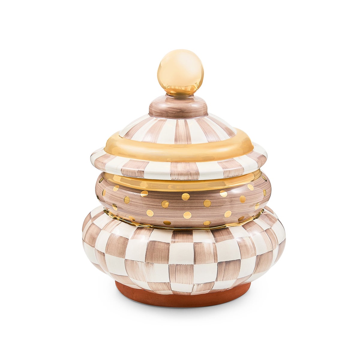 Mocha Check Ceramic Groovy Canister