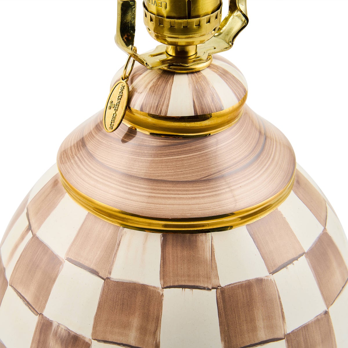 Mocha Check Ceramic Globe Lamp - Image 4