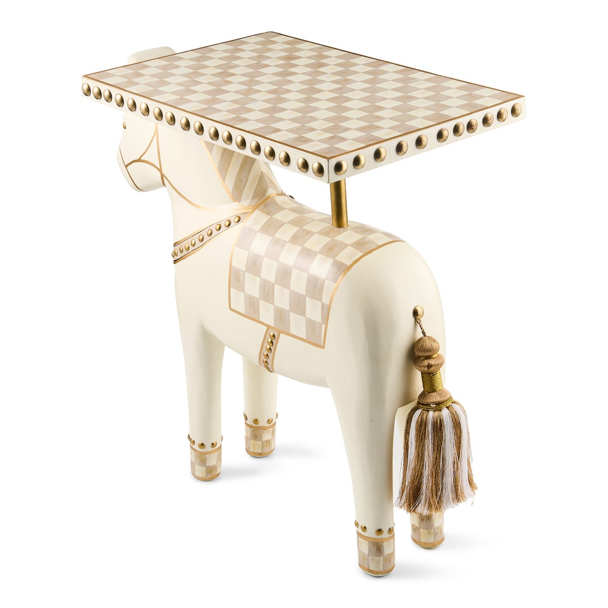 Mocha Check Carved Horse Table - Image 3