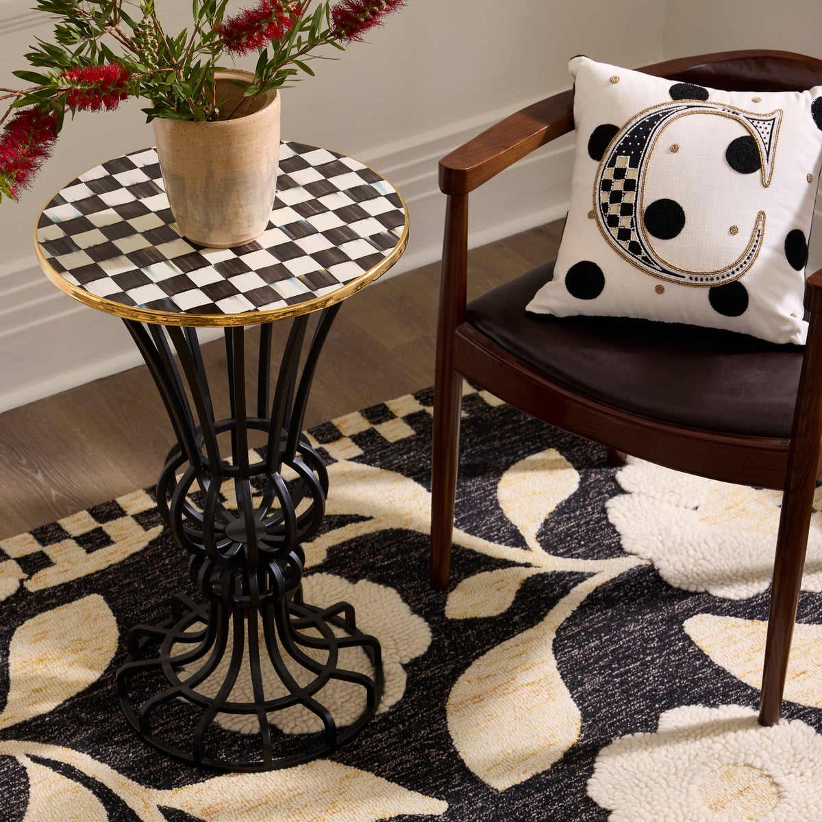 Courtly Check Pedestal Accent Table - Image 2