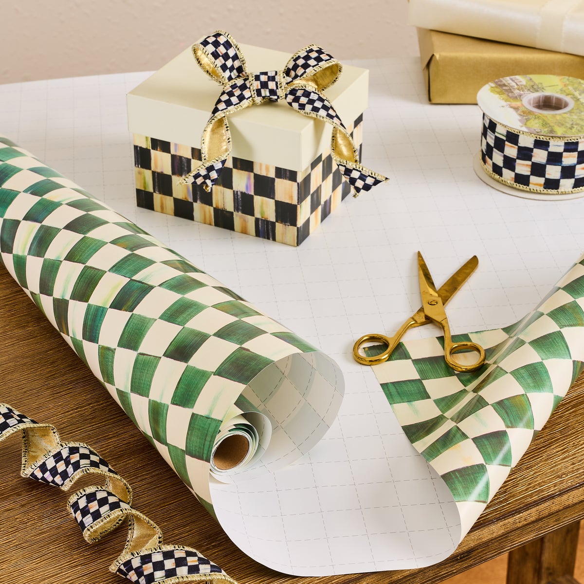 Emerald Check Gift Wrap, Set of 2 - Image 2