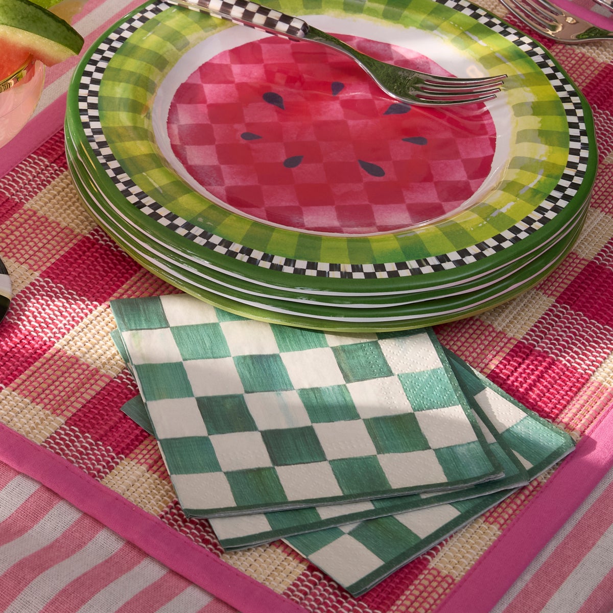 Emerald Check Cocktail Paper Napkins - Image 2
