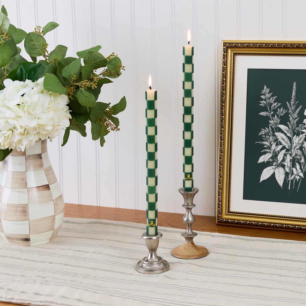 Emerald Check Dinner Candles, Set of 2 - Image 2