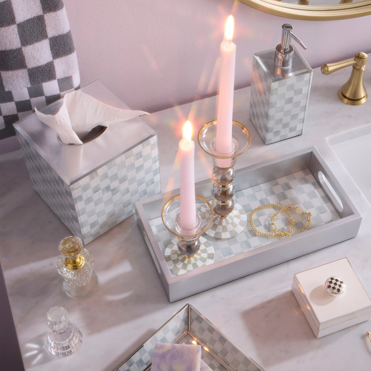 Sterling Check Small Glass Candlestick - Image 2