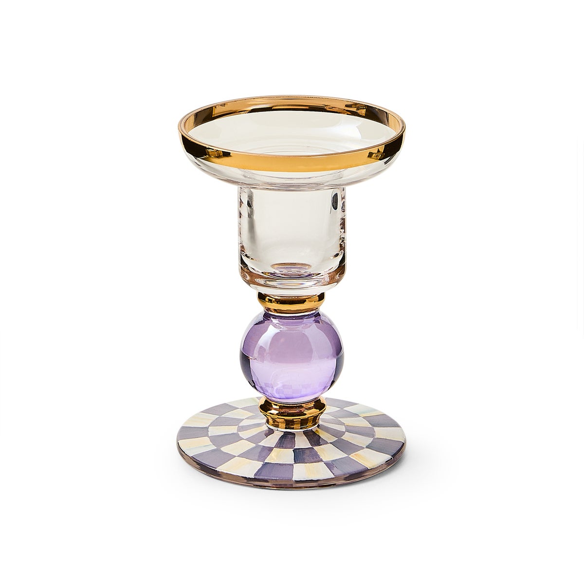 Violet Check Small Glass Candlestick