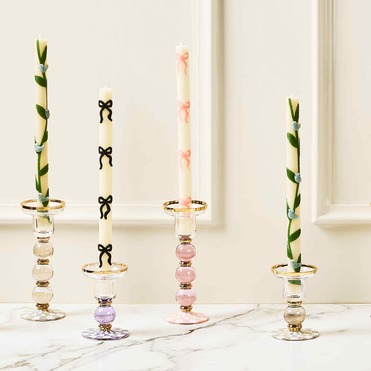 Violet Check Small Glass Candlestick - Image 5