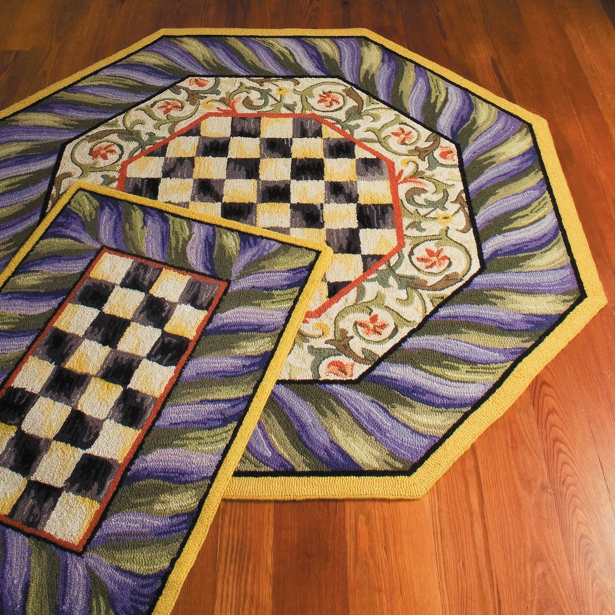 Courtly Check Purple & Green 5' Octagon Rug - Image 5
