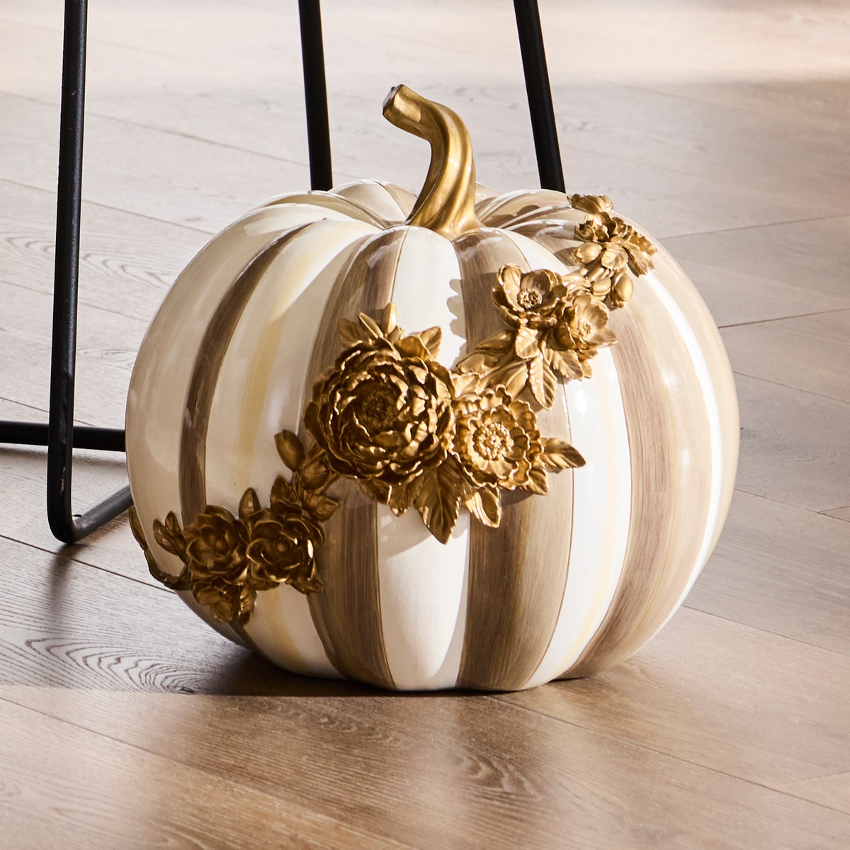 Mocha Stripe Floral Garland Pumpkin - Image 5