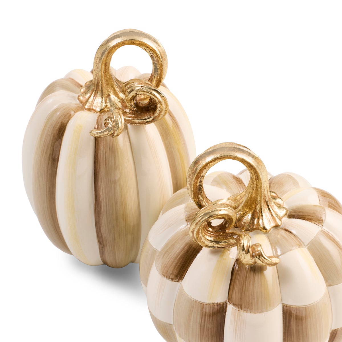 Mocha Check and Stripe Petite Pumpkins, Set of 2 - Image 3