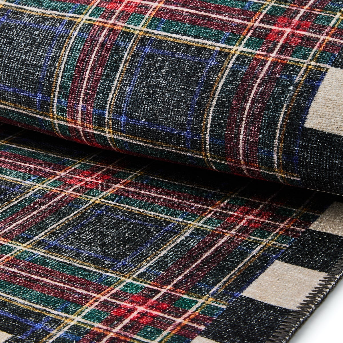 Stewart Tartan Black 8' x 10' Washable Rug - Image 2