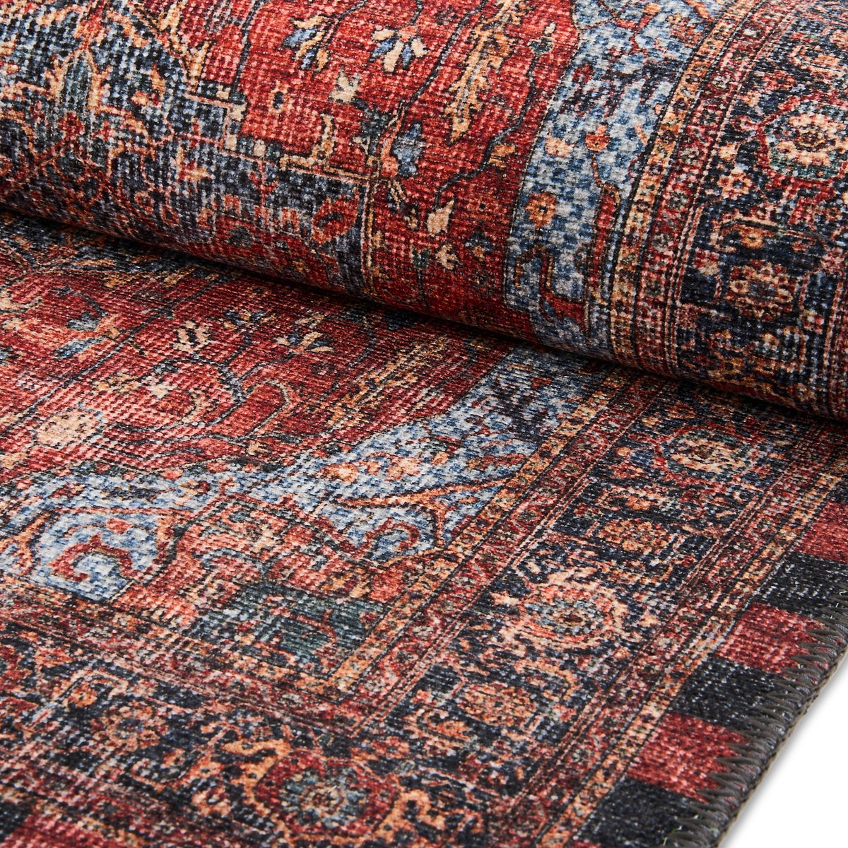 Heriz Checked Red 5' x 7'6" Washable Rug - Image 3