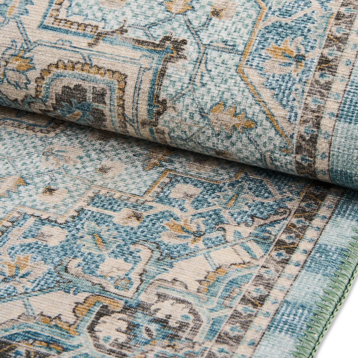 Heriz Checked Aqua 2'6" x 8' Washable Runner - Image 3