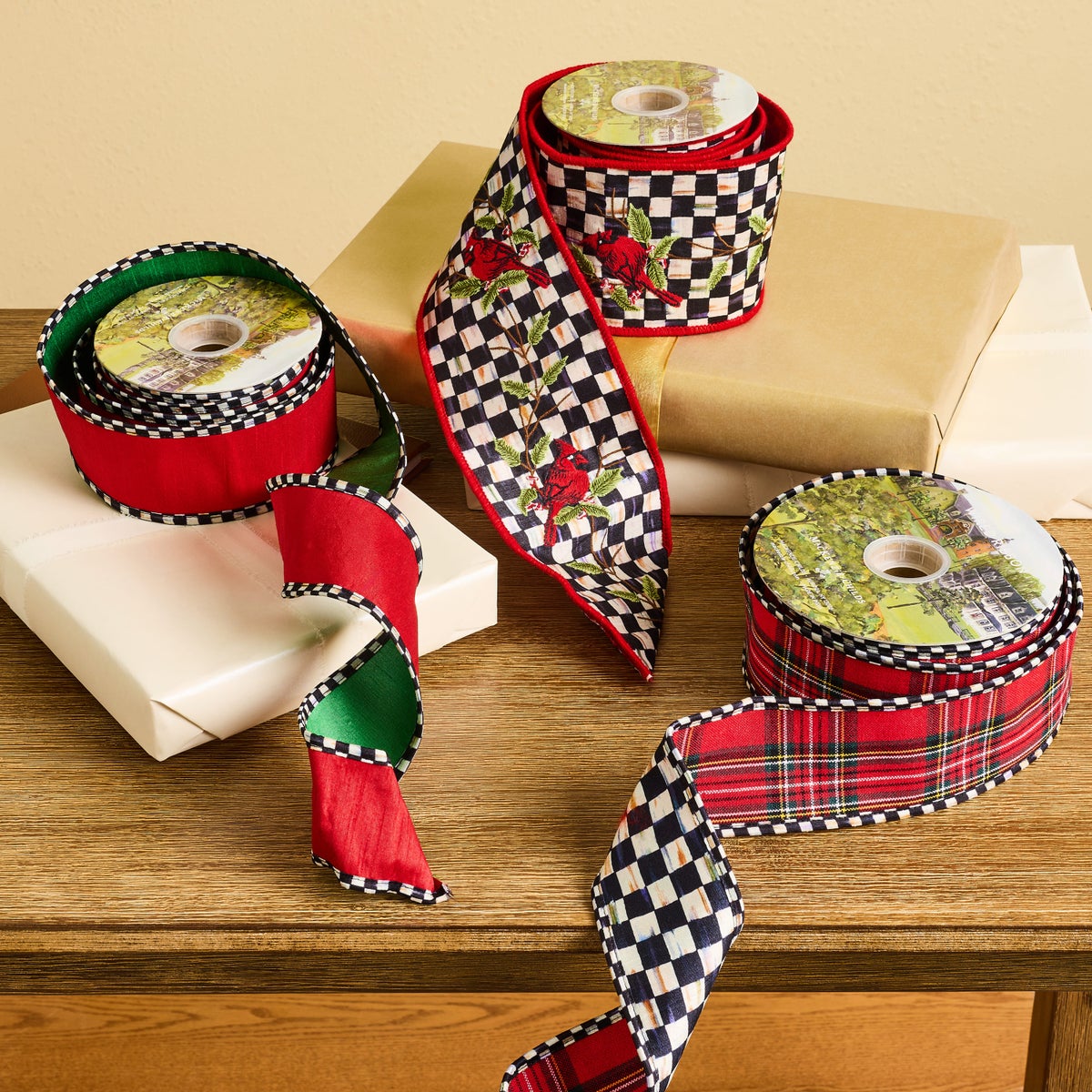 Courtly Check Cardinal 4" Ribbon - Image 2