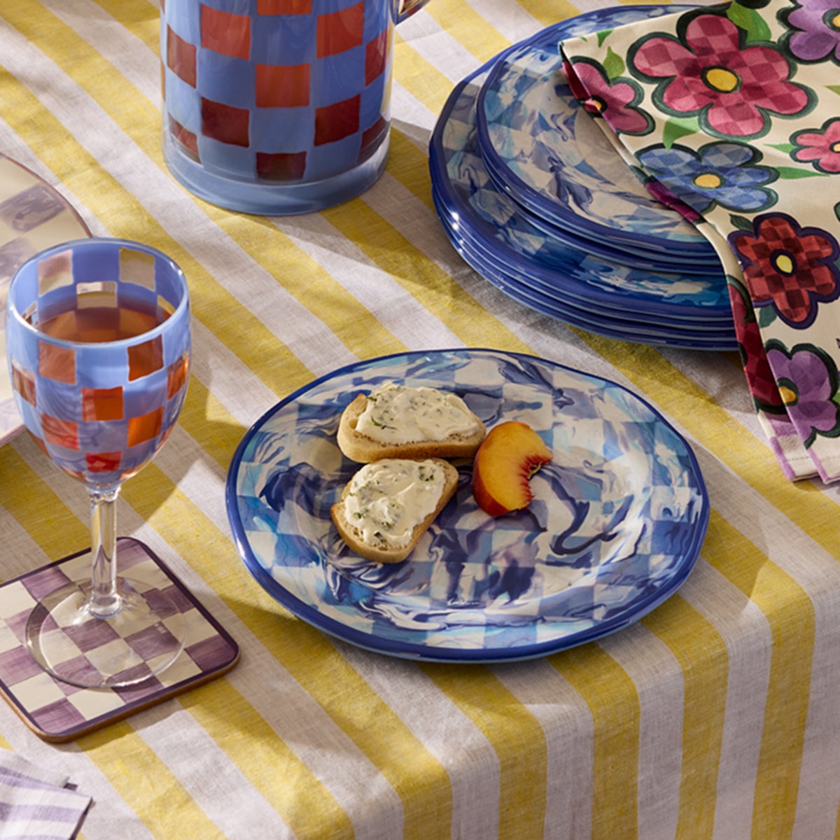 Blue Marble Check Melamine Salad Plates, Set of 4 - Image 7