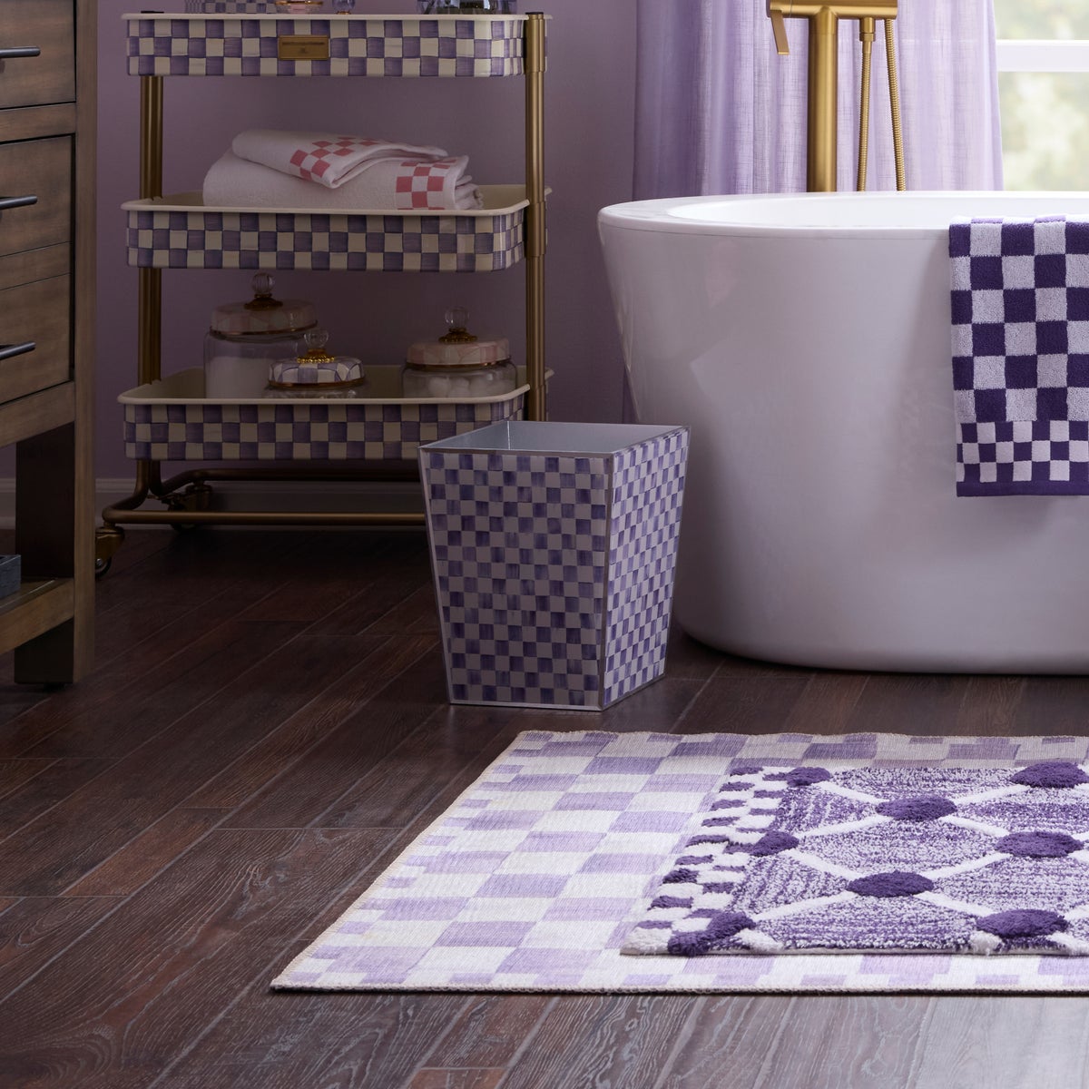 Violet Check Glass Waste Bin - Image 3
