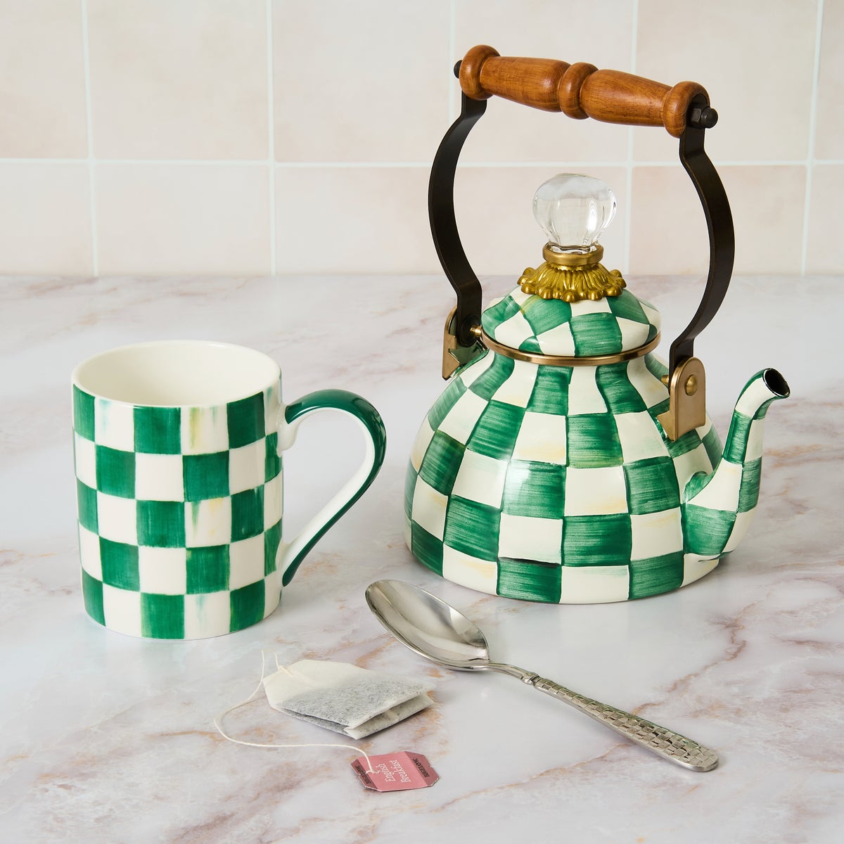 Emerald Check Porcelain Mug - Image 2
