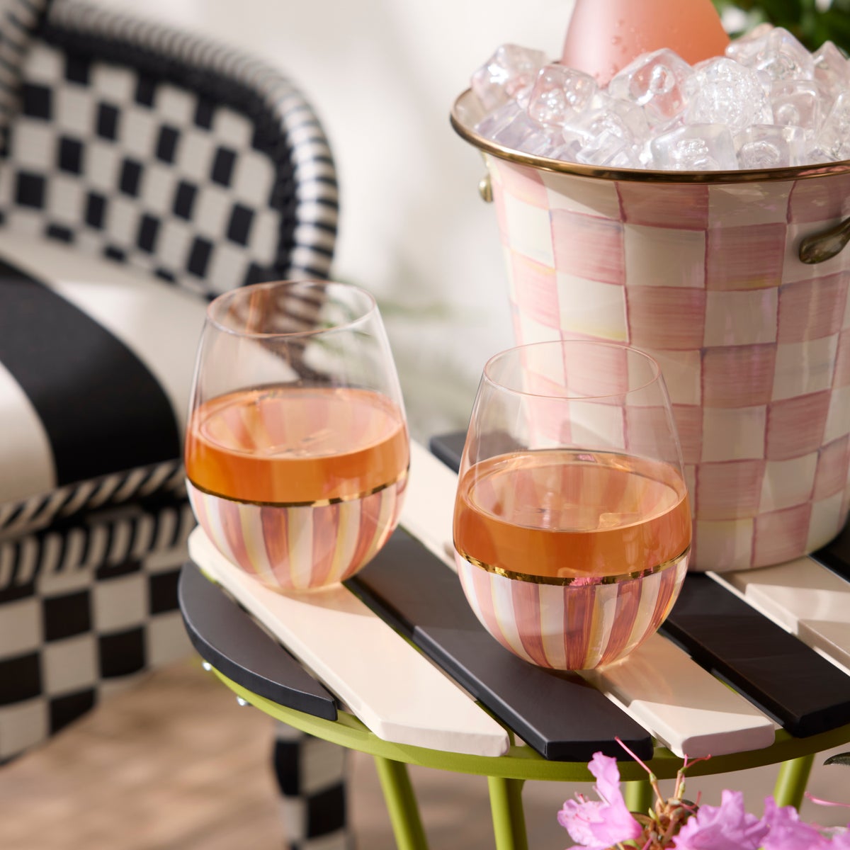 Rosy Stripe Stemless Wine Glass - Image 2