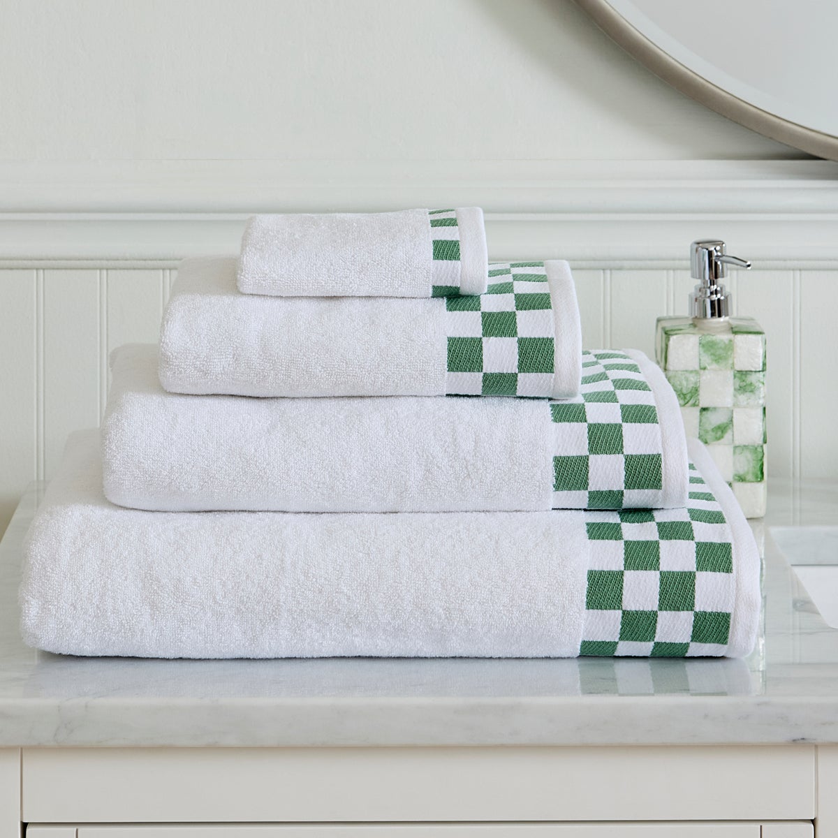 Bath Towel with Sage Green Check Border - Image 2
