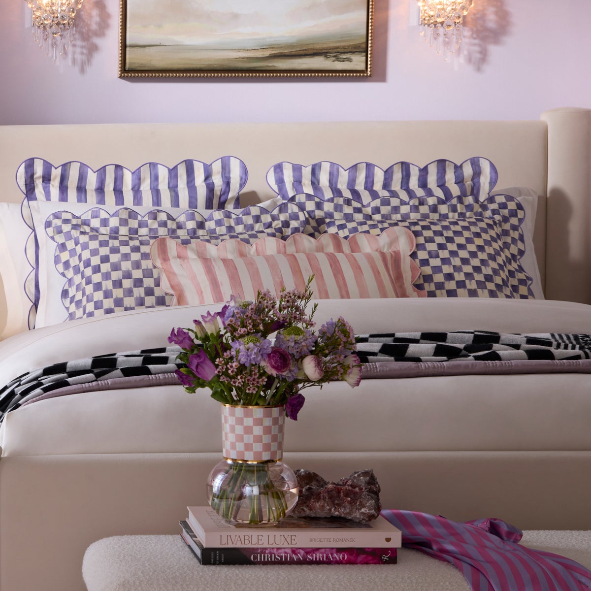 Rosy Check Reversible Scalloped Lumbar Throw Pillow - Image 3