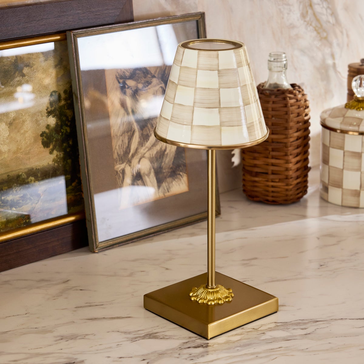 Mocha Check LED Rechargeable Cafe Table Lamp - Image 2