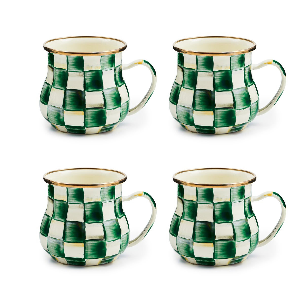 Emerald Check Mugs, Set of 4