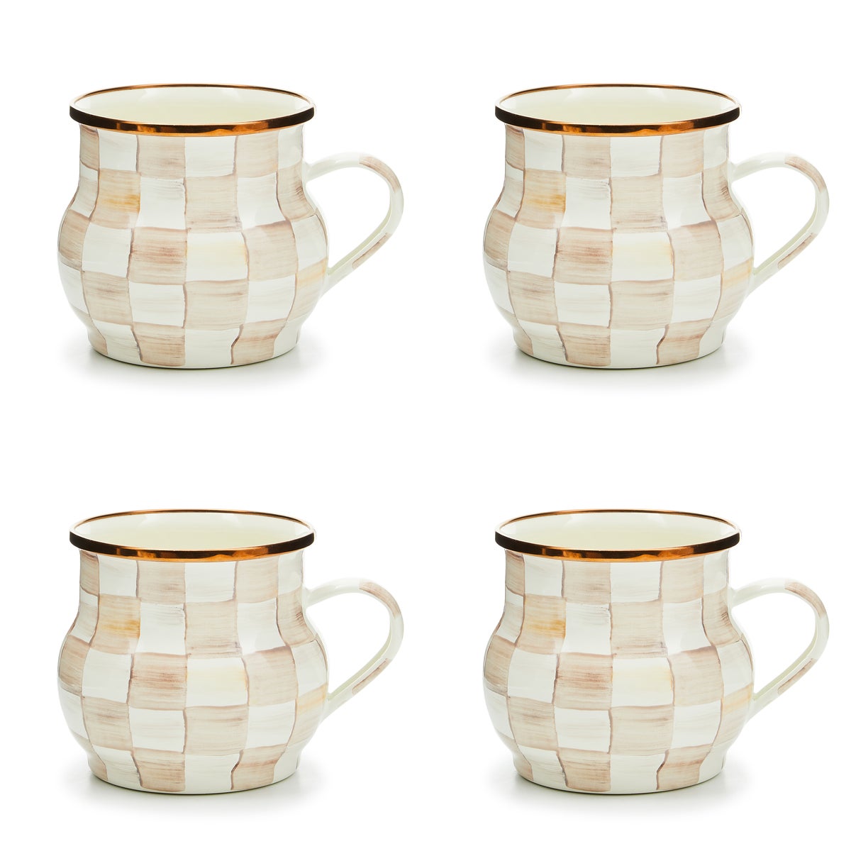 Mocha Check Mugs, Set of 4