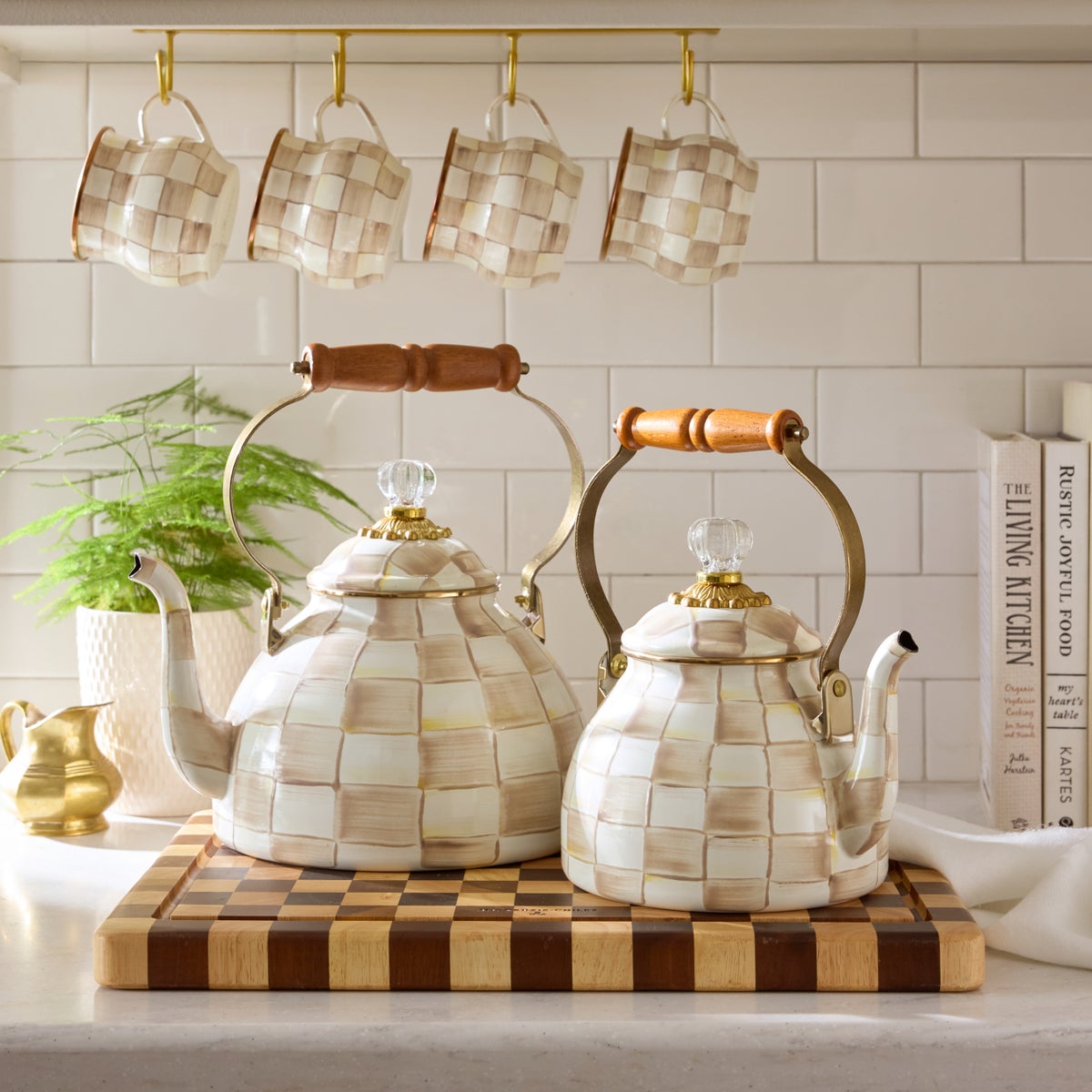 Mocha Check 3 Quart Tea Kettle - Image 2