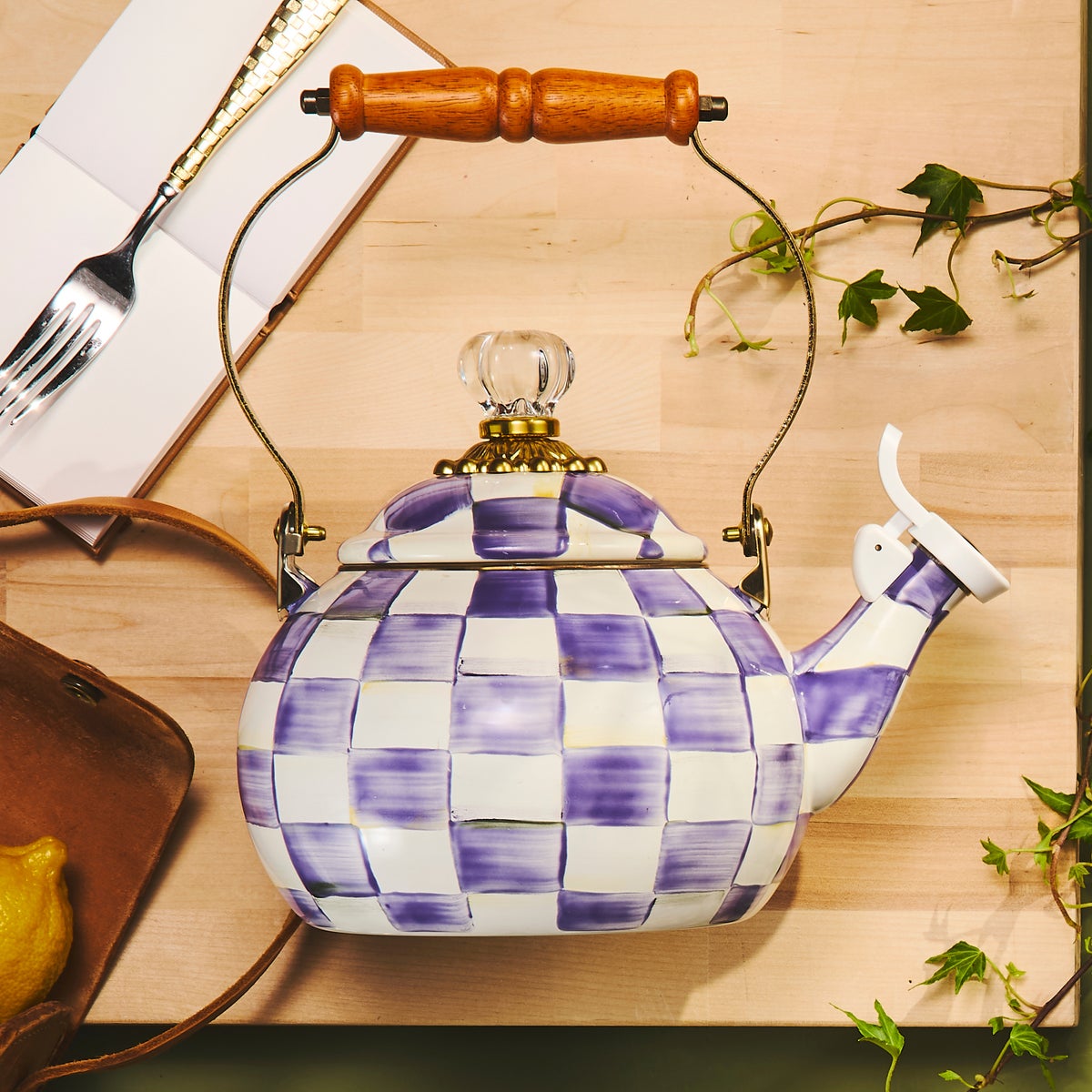 Violet Check Whistling Tea Kettle - Image 5