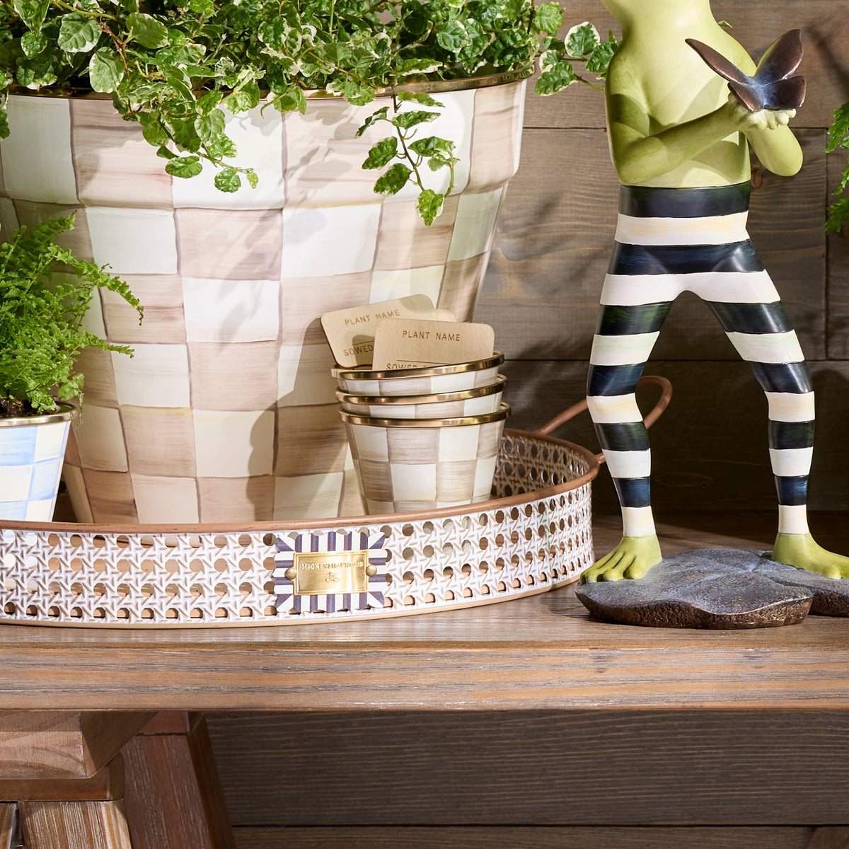 Mocha Check Herb Pots, Set of 3 - Image 7