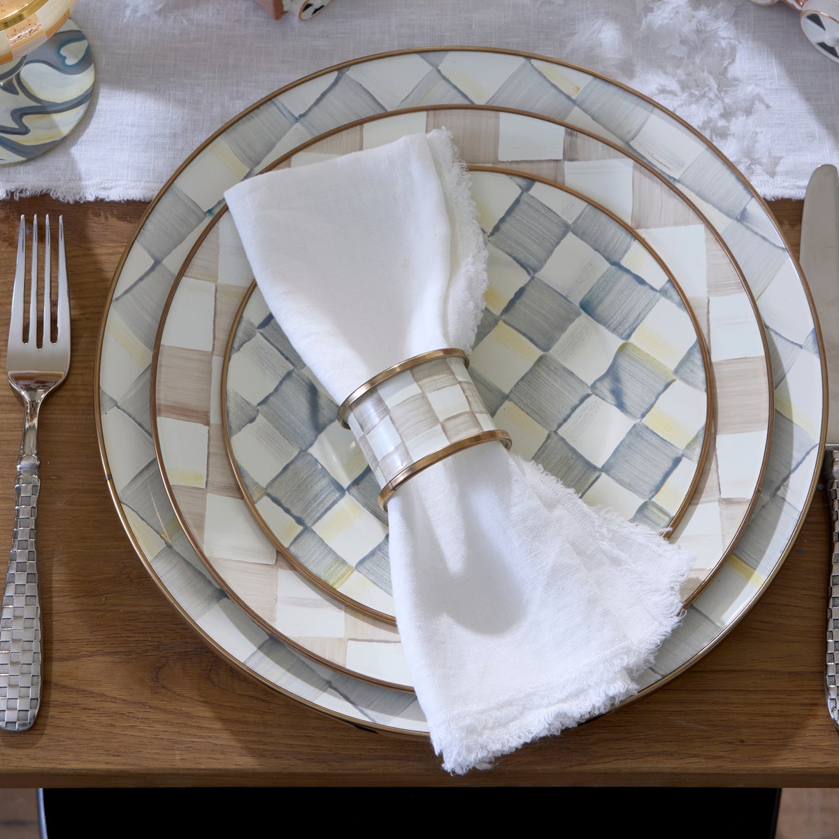 Mocha Check Napkin Rings, Set of 4 - Image 5