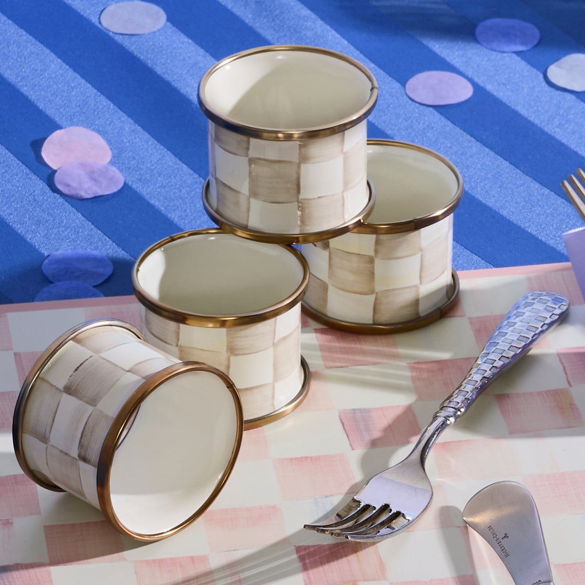 Mocha Check Napkin Rings, Set of 4 - Image 6
