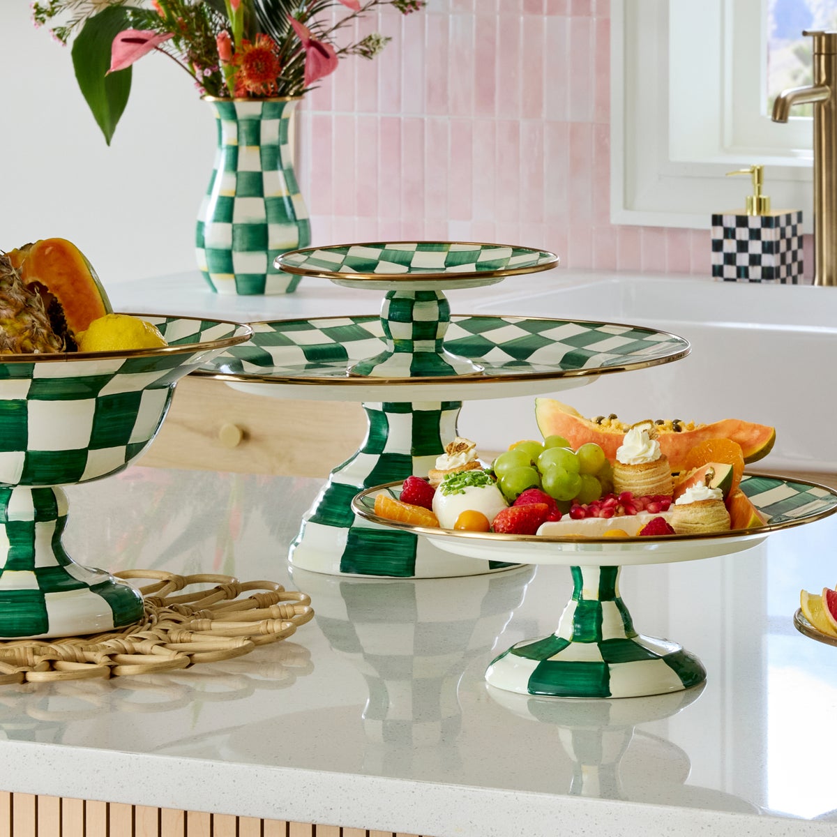Emerald Check Large Pedestal Platter - Image 2
