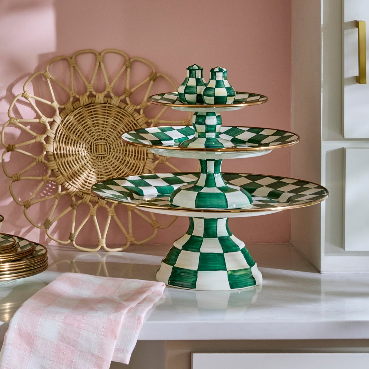 Emerald Check Small Pedestal Platter - Image 5