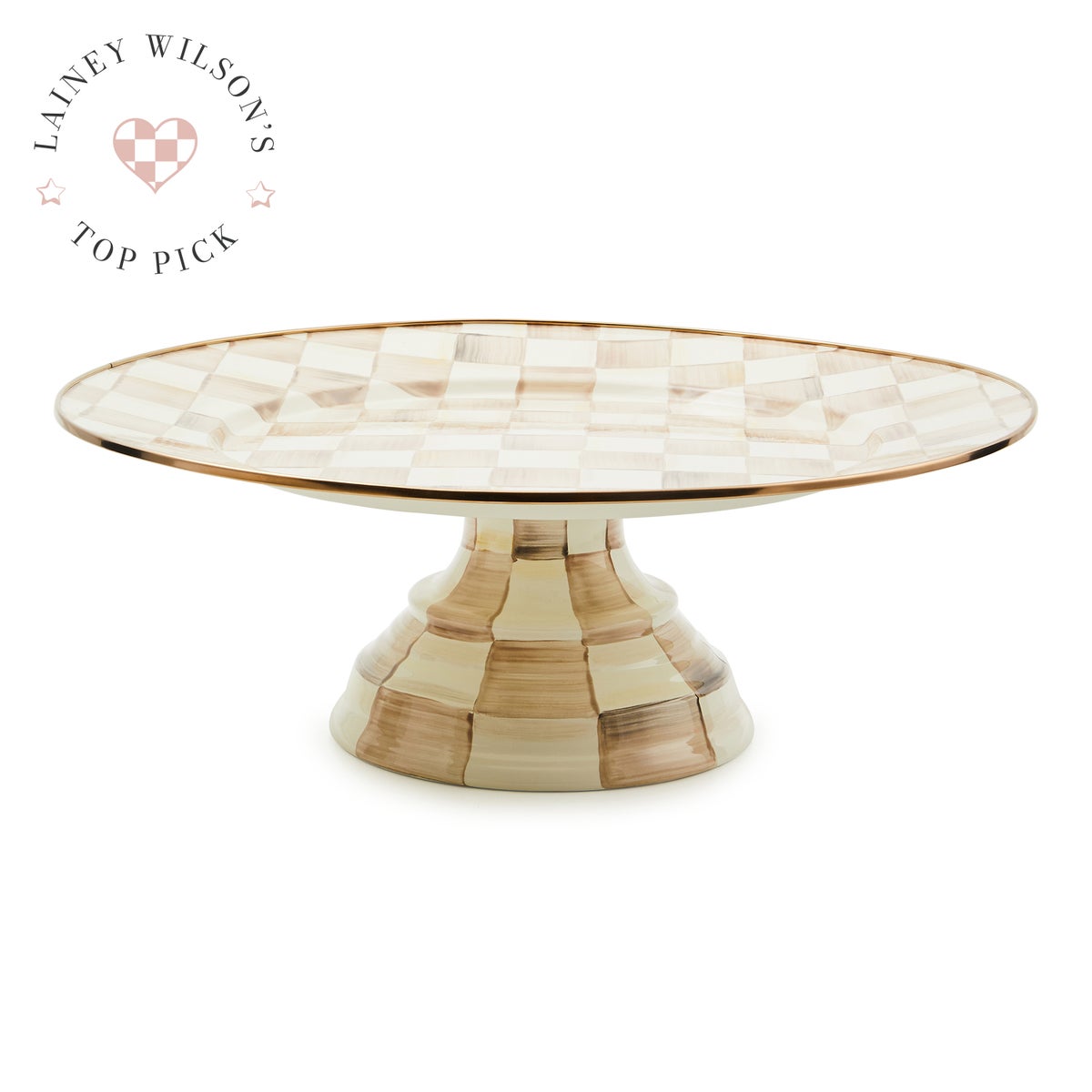 Mocha Check Small Pedestal Platter