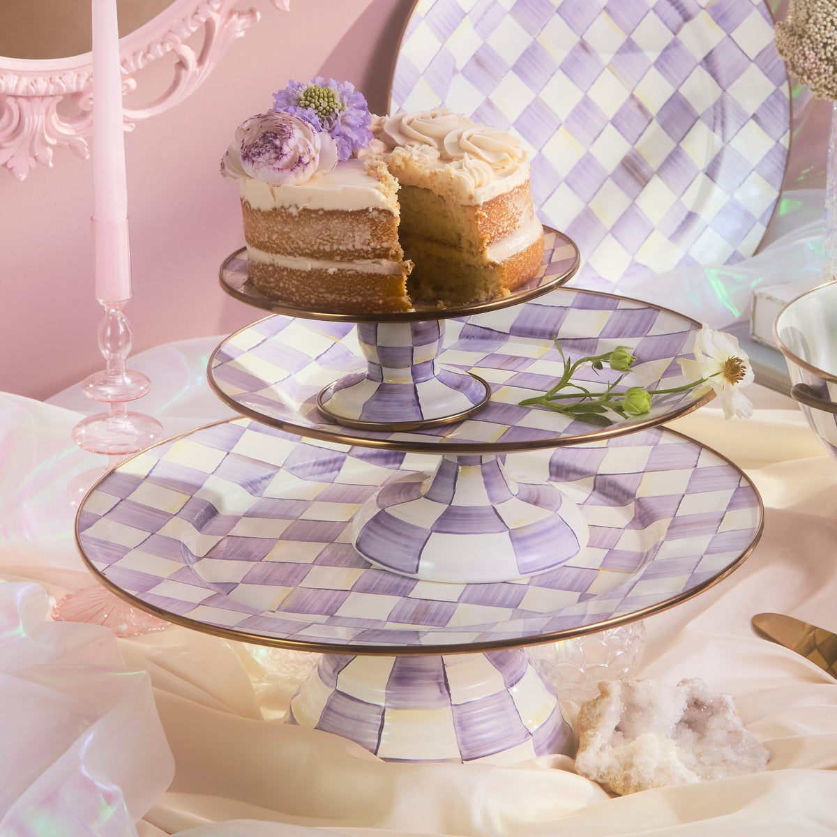 Violet Check Small Pedestal Platter - Image 2