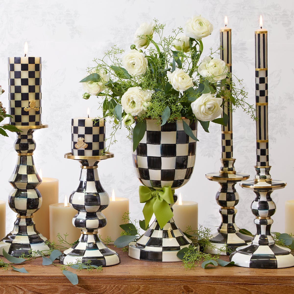 Courtly Check Medium Enamel Candlestick - Image 2